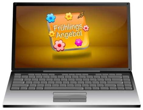 Laptop computer with spring sale button - in german Stock Illustration