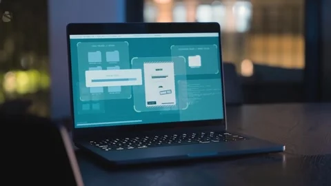 Laptop computer with spyware app uploading secret classified files to server at Stock Footage 334646187