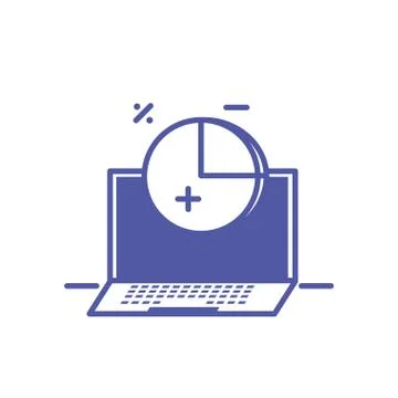 Laptop computer with statistical graphics circular Stock Illustration