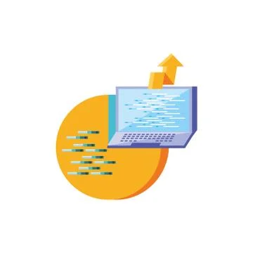 Laptop computer with statistical graphics circular Stock Illustration