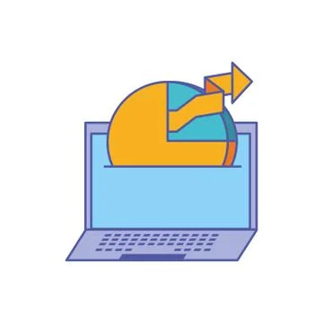 Laptop computer with statistical graphics circular Stock Illustration
