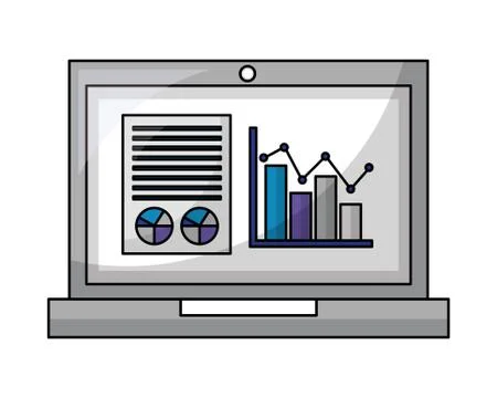 Laptop computer with statistics graphics isometric icon Stock Illustration