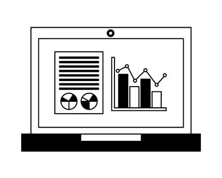 Laptop computer with statistics graphics isometric icon Stock Illustration