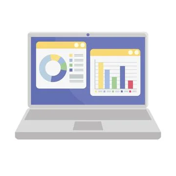 Laptop computer with statistics Illustrazione stock