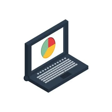 Laptop computer with statistics pie Stock Illustration