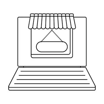 Laptop computer with store facade Stock Illustration