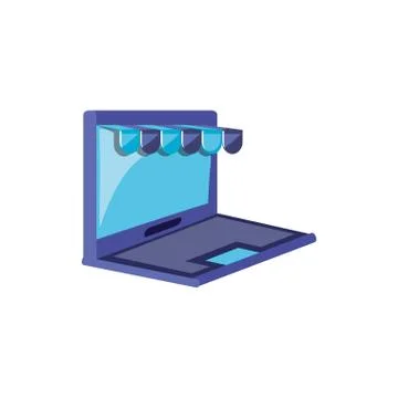 Laptop computer with store parasol Stock Illustration
