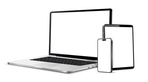 Laptop computer, tablet and cellphone realistic devices mockup 스톡 일러스트