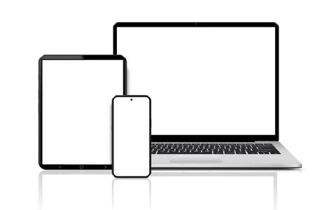 Laptop computer, tablet and mobile phone. Flat lay detailed and realistic d.. Stock-Illustration