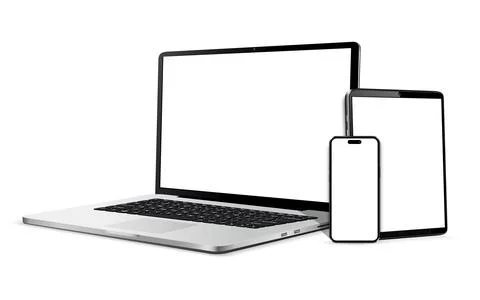 Laptop computer, tablet and mobile phone realistic devices mockup Illustrazione stock