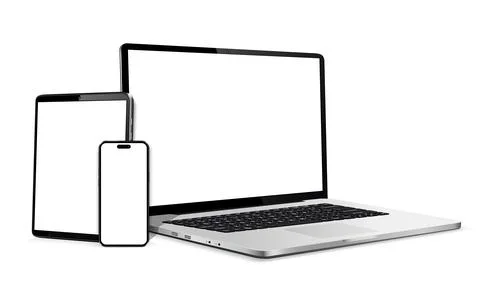 Laptop computer, tablet and mobile phone realistic devices mockup Stock Illustration