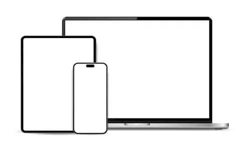 Laptop computer, tablet and mobile phone. Flat lay detailed and realistic d.. Stock-Illustration
