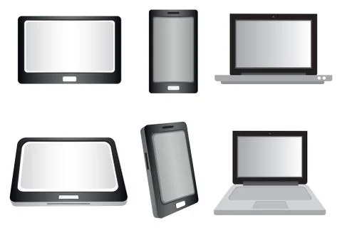 Laptop Computer, Tablet and Smart Phone Vector Isolated on White 스톡 일러스트