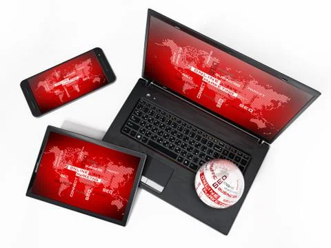 Laptop computer, tablet PC and smartphone. Online marketing concept Stock Illustration
