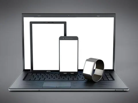Laptop computer, tablet pc, smartphone and smartphone. 3D illustration Stock Illustration