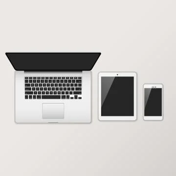 Laptop Computer, Tablet &amp; Smartphone with Black Screens Stock Illustration