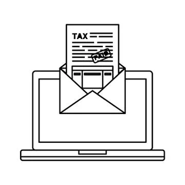 Laptop computer with tax documents in envelope Stock Illustration