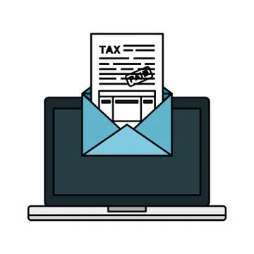 Laptop computer with tax documents in envelope Stock Illustration