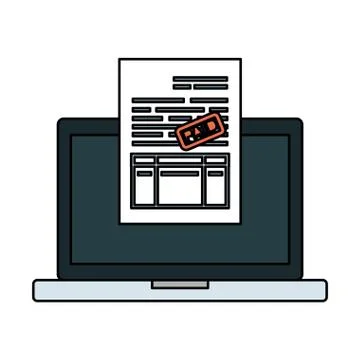 Laptop computer with tax documents Illustrazione stock