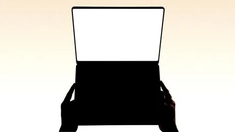 Laptop computer technology device screen display hands silhouette mockup des Illustrazione stock
