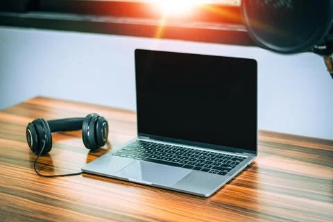 Laptop computer technology in home office work from home concept Stock Photos