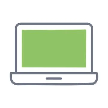 Laptop computer technology isolated icon in blue and green colors vector il.. Stock Illustration