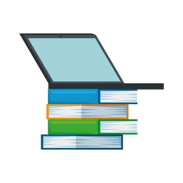 Laptop computer with text books Illustrazione stock