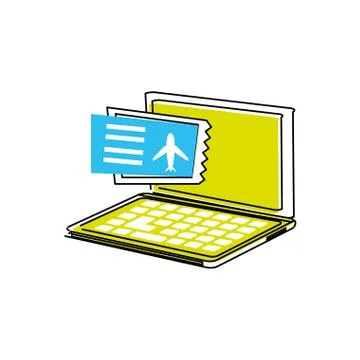 Laptop computer with ticket flight Stock Illustration