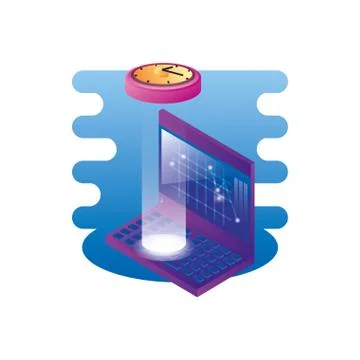 Laptop computer with time clock Illustrazione stock