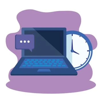 Laptop computer with time clock Stock Illustration