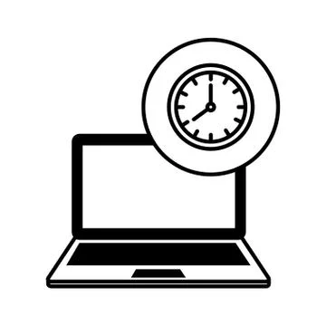 Laptop computer with time clock Stock Illustration
