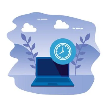 Laptop computer with time clock Stock Illustration