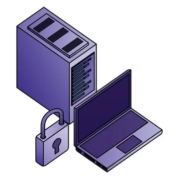 Laptop computer tower cpu security network data Stock Illustration