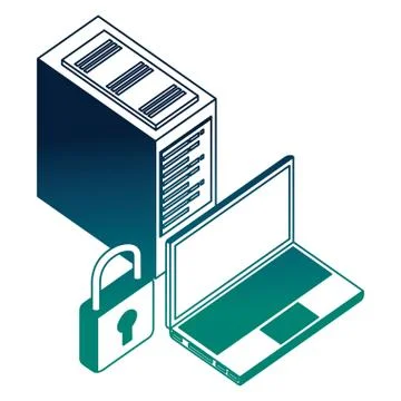 Laptop computer tower cpu security network data Illustrazione stock