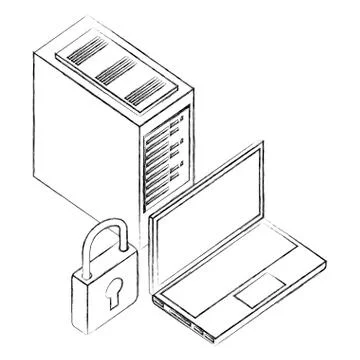 Laptop computer tower cpu security network data Stock Illustration