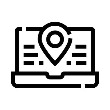 Laptop computer tracking global location pin online Stock Illustration
