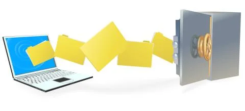 Laptop computer transferring files securely Stock Illustration