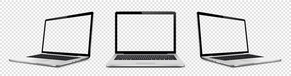 Laptop computer with transparent empty screen on transparent background Stock Illustration