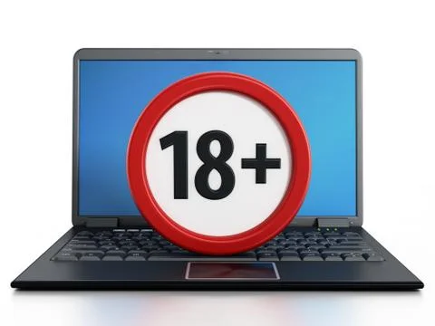 Laptop computer with under 18 forbidden symbol Stock Illustration