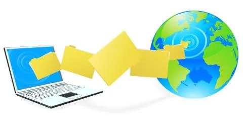 Laptop computer uploading or downloading files Stock Illustration