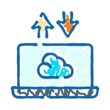 Laptop computer using cloud computing technology for data transfer Stock Illustration