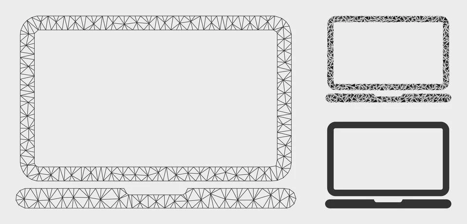 Laptop Computer Vector Mesh Wire Frame Model and Triangle Mosaic Icon Stock Illustration