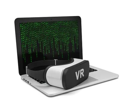 Laptop Computer with VR Virtual Reality Headset 3D Illustration on White Stock Illustration
