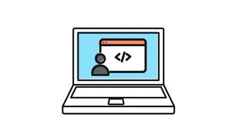 Laptop computer with web development code symbol Stock Illustration