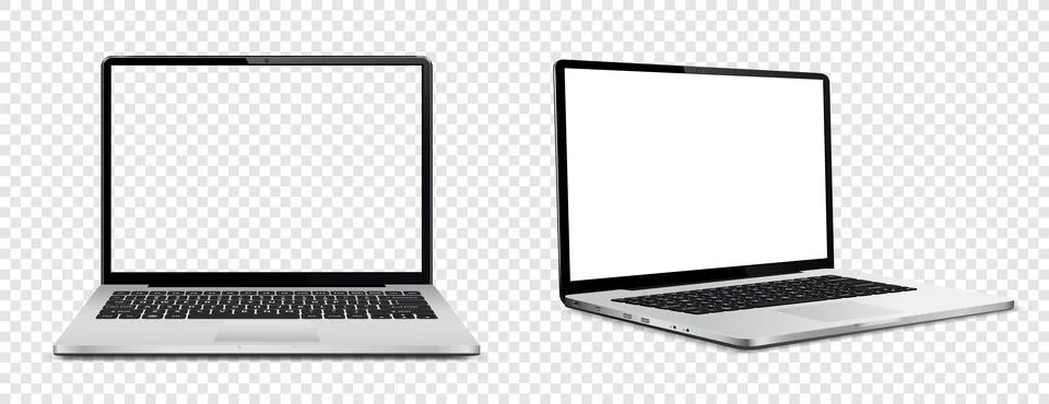 Laptop computer with white and empty screen on transparent background イラスト素材