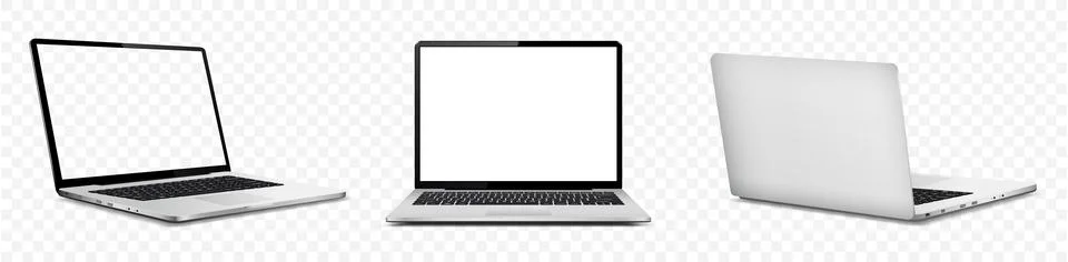 Laptop computer with white and empty screen, front and rear view isolated o.. Illustrazione stock