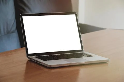 Laptop computer with white blank screen. Stock Photos