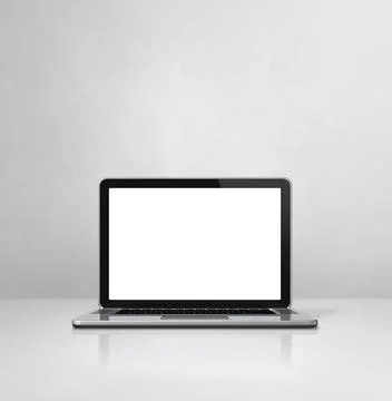 Laptop computer on white concrete office scene background Stock Illustration