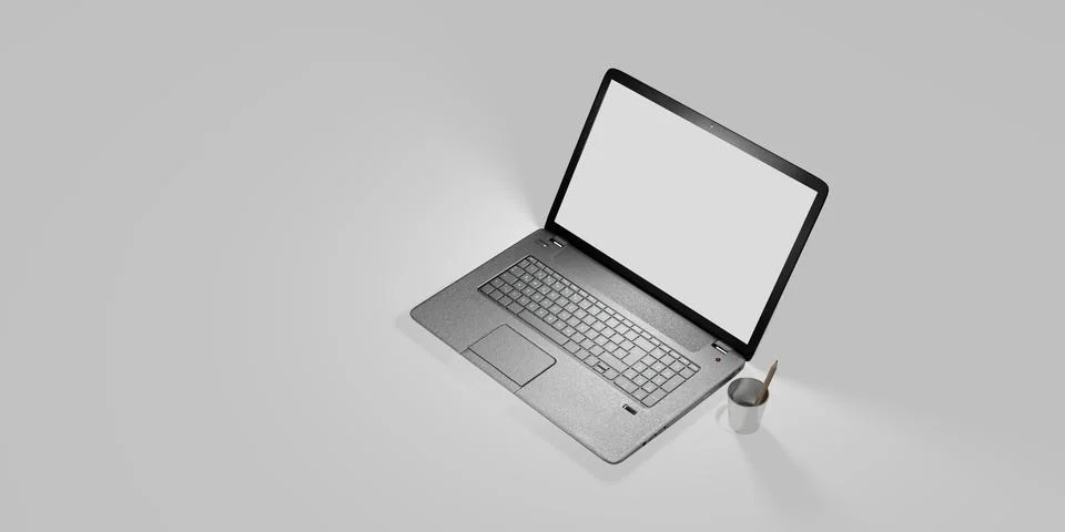 Laptop computer with white screen and keyboard 3D illustration Stock Illustration