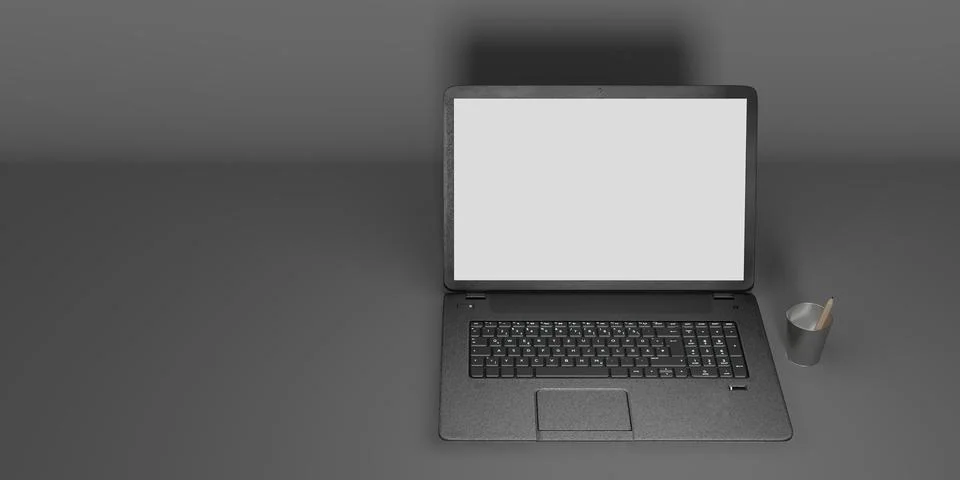 Laptop computer with white screen and keyboard 3D illustration Stock Illustration